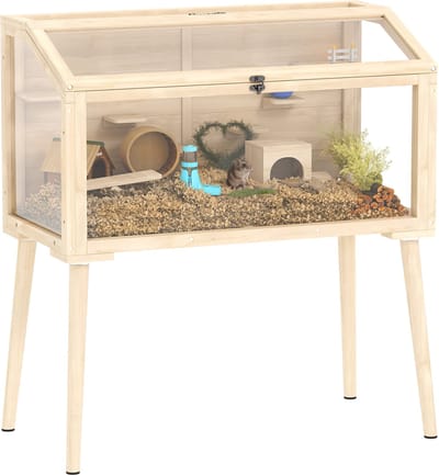 Pawhut Hamster Cage-Dennenhout, Kunststof-110L x 52B x 101H cm-Natuurhout