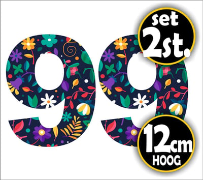 Jerma-Plakcijfer 9-Bloemen print-Vinyl stickersset-2 stuks