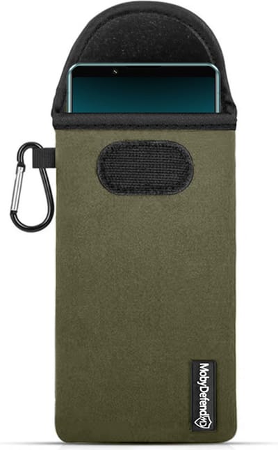 MobyDefend Hoesje - Geschikt voor Sony Xperia 5 IV - Neopreen Pouch Met Karabijnhaak - Insteek - Riemlus - Groen
