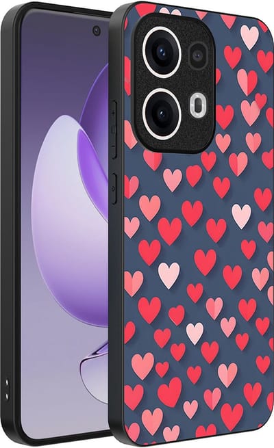 Smartphonica Telefoonhoesje Geschikt voor Oppo Reno 13 Pro met Roze en Rode Hartjes Opdruk - TPU Backcover Case With Rosé and Red Heart Design geschikt voor Oppo Reno 13 Pro