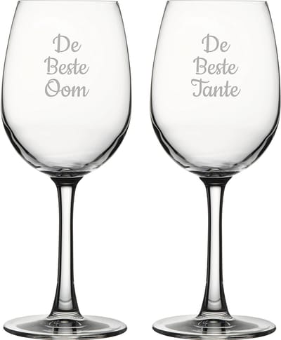 Gegraveerde witte wijnglas 36cl De Beste Tante-De Beste Oom