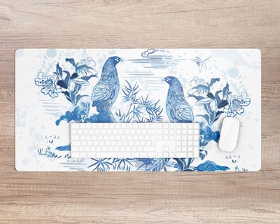 Coloray Bureau Onderlegger - Blauwe vogels houtsnede Computer Mat - 90 cm x 45 cm - Blauw Bureau Onderlegger - Bureau Pad - Bureau Mat - Bureaumat - Onderlegger Bureau