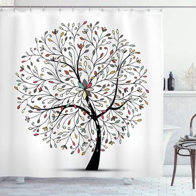 ABAKUHAUS Douchegordijn – 175x240 cm – Polyester – Wit/Multicolor
