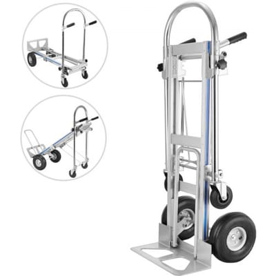 VEVOR 3-in-1 opvouwbare steekwagen, 450 kg, zware, multifunctionele rolwagen, ombouwbare aluminium steekwagen met 4 wielen
