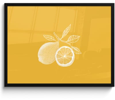 Poster in lijst - Fotolijst 70x50 cm - Posters - Citroenen - Illustratie - Minimalistisch - Geel - Posterlijst zwart - Decoratie - Wanddecoratie woonkamer - Muurdecoratie slaapkamer