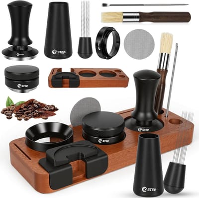 Thijox - 8-delige Y-Step Espresso accessoires set met 51 mm koffietamper, tamperstation, koffieniveau, WDT tool, doseerring, reinigingsborstel, puck s