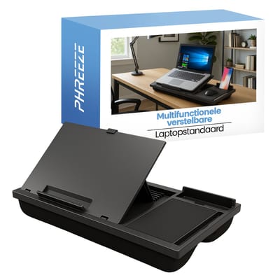 Phreeze Laptopkussen - Schootkussen voor Laptop (15 inch) - Laptop Standaard Verstelbaar - Laptray met Kussen & Muisvlak - Zwart
