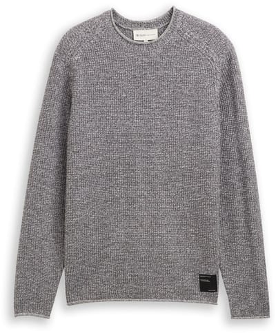 Tom Tailor Denim - Gebreide trui in gemêleerde look - Maat XL - grey white mouline