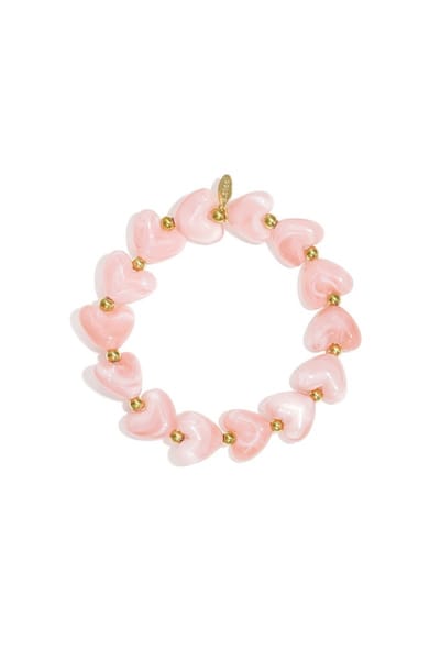 Lichtroze armband met hartjes – goudkleurige details – elastisch