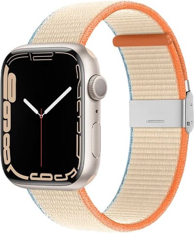 By Qubix - Geschikt voor Apple Watch bandje - Nylon bandje met klemsluiting - Beige - Geschikt voor Apple Watch 44mm / 45mm / 46mm / 49mm (Ultra 1,2 en 3) - nylon - bandje iWatch