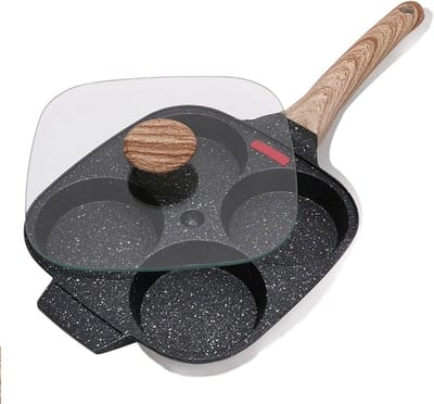 Pannenkoekenpan met deksel - 4-gats koekenpan - Ontbijt bereiden - Intelligente temperatuurregeling - 42x21cm - Zwart