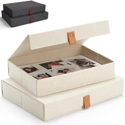 Decoratieve fotoopbergdozen set van 2 - stijlvolle linnen organizers voor foto's en herinneringen