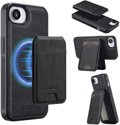 LC.IMEEKE Hoesje - Geschikt voor iPhone 16e / 17e Hoesje - LC.IMEEKE L3 - Leather Back Cover met Pasjeshouder - MagSafe Compatible - Zwart