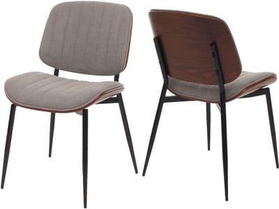Set van 2 eetkamerstoelen MCW-O44, keukenstoel, gebogen hout, stof (370 g/m²) Öko-Tex MVG ~ walnootlook, lichtgrijs