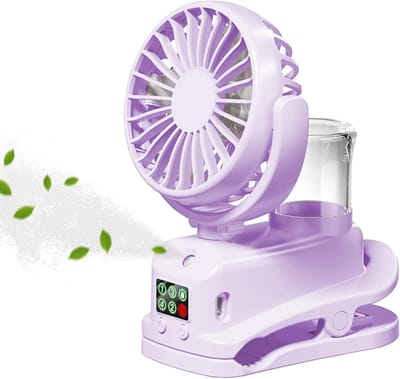 Clip-On Cooling Ventilator - Ventilator Met Waternevel - 4 Standen - Draagbare Mini Ventilator - Mini Fan - Waaier - Luchtbevochtiger - Mini Airco - Draadloze Tafelventilator - 800MAH USB Oplaadbaar - Voor Thuiskantoor, Reizen, Buiten - Paars