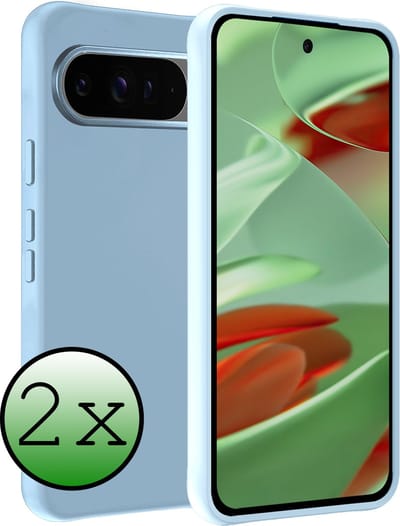 Hoesje 2 Stuks - Geschikt voor Google Pixel 9 Pro - Sterk & Shockproof - Case Siliconen - Back Cover - Telefoon Hoes - Lichtblauw