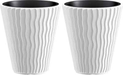 Prosperplast Plantenpot/bloempot Sand Waves - 2x - buiten/binnen - kunststof - wit - D35 x H38 cm - met binnenpot