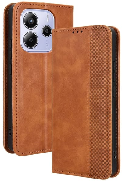 Coverup Hoesje - Geschikt voor Xiaomi Redmi Note 14 4G Hoesje - Coverup Vintage Style Book Case - Bruin