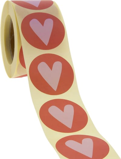 Cadeau stickers - 500 stuks - Rood - hartje Roze 40mm - Stickers volwassenen - Sluitstickers - Sluitzegel - Ronde stickers op rol