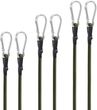 Sterke 6-delige Spanrubber Set met Karabijnhaken voor Bevestigen en Beveiligen van Bagage en Lading - Ideaal voor Kamperen, Reizen, en Outdoor Activiteiten