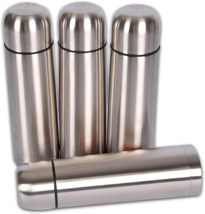 Thijox - Thermofles Set van 4 RVS Grijs 750ml | Duurzaam Roestvrij Staal, Dubbelwandig, Ideaal voor Warme en Koude Dranken, Perfect voor Reizen, Campi