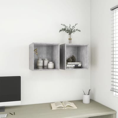 vidaXL - Wandkasten - 2 - st - 37x37x37 - cm - bewerkt - hout - betongrijs