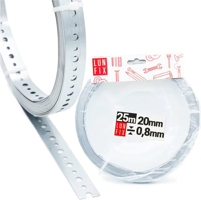 LUN FIX - Montagetape 20x0,8 mm - Lengte 25m - Breedte 20 mm - Materiaalsterkte 0,8 mm - Bevestigingsband metaalband