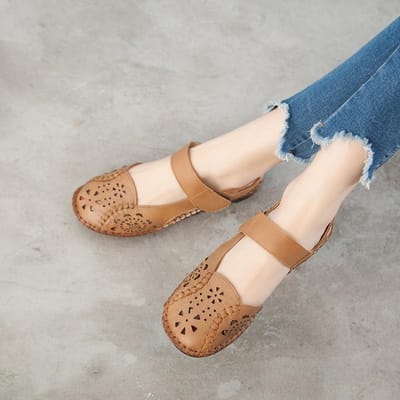 Holle lederen ademende zachte platte sandalen zomer damesschoenen vrouw casual effen gesp dames sandalen 40 white