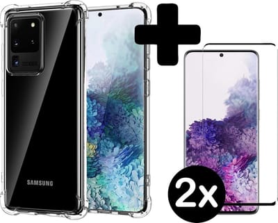 Hoesje - Met Screenprotector - 2 Stuks - Geschikt voor Samsung Galaxy S20 Plus - Sterk & Shockproof - Siliconen Case - Back Cover - Telefoon Hoes - Shock Proof - Telefoonhoesjes - Transparant