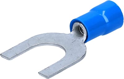 Verpakking met 10 stuks Kalitec GKSBU6 kabelschoenen vorkkabelschoenen 1,5-2,5 mm² I blauw gedeeltelijk geïsoleerd I PVC kraag U6 I voor het verbinden van kabels of strengen I beschermt elektrische verbindingen I krimpconnector