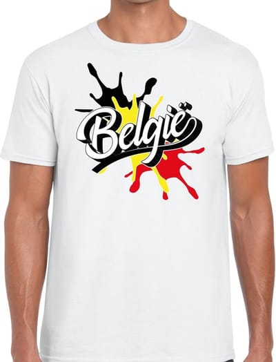 Belgie landen t-shirt spetter wit voor heren - supporter/landen kleding Belgie S
