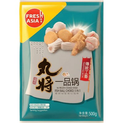 FRESHASIA Diepvriesmaaltijd - Gemengde Wan Jiang Visballenselectie 5-in-1 500 g, Yipin Hot Pot Stijl