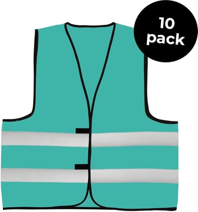 10-pack turquoise veiligheidshesjes - Veiligheidsvesten turquoise - Veiligheidshesjes volwassenen - Hesjes evenementen - Hesjesfabriek