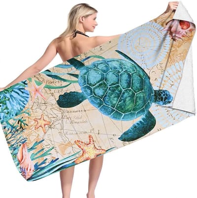 Toalla de playa XXL 90 x 180 cm – toalla de playa sin arena – con tortugas marinas diseñadas para verano playa