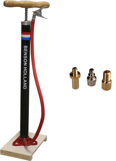 Klassieke fietspomp met houten plank - Fietsaccessoires fietsband oppompen - Staande fietsbandenpomp - Fietspompen - Geschikt voor alle ventielen