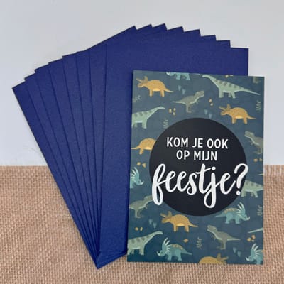 Uitnodigingen kinderfeestje dino incl enveloppen - verjaardag jongen - uitnodigingskaarten - 8 stuks