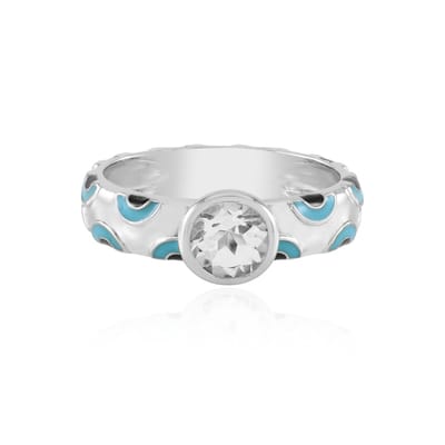 Cavill - Zilveren Ring - 925 Sterling Zilver - Witte Kwarts 0,657 ct - Braziliaanse Quartz - Ronde Bezel Zetting - Elegante Damesring