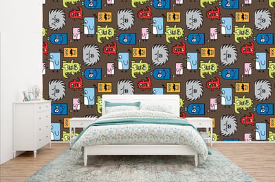 Behang - Fotobehang Patronen - Monster - Dieren - Jongens - Kinderen - Kids - Breedte 400 cm x hoogte 240 cm