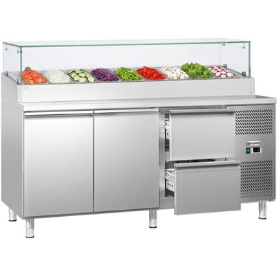 GGM Gastro Zubereitungstisch ECO - 1795mm - 2 Tür & 2 Schubladen - mit Glasaufsatz - für 9x GN 1/3