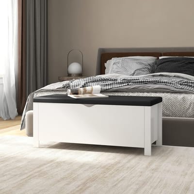 vidaXL - Opbergbox - met - kussen - 105x40x45 - cm - bewerkt - hout - wit
