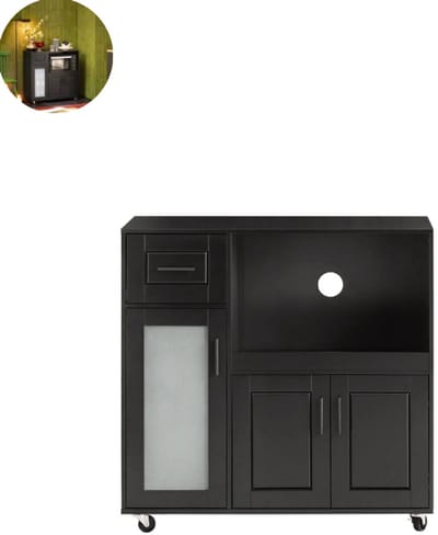 Magnetronkast - Keukenkast - Keukenrek Staand - Ovenkast - 88.5L x 40B x 89H cm - Organizers - Dubbele Draagplank - Aanrecht Organiser - Zwart