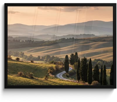 Poster in lijst - Fotolijst 80x60 cm - Posters - Toscaans - Landschap - Heuvels - Posterlijst zwart - Decoratie - Wanddecoratie woonkamer - Muurdecoratie slaapkamer
