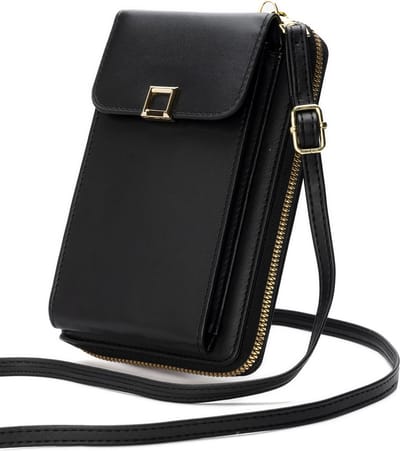 Telefoontasje Met Portemonee Schoudertas Voor Telefoon - Lederen Crossbody Tas Dames - Zwart