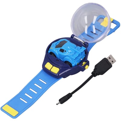 Mini montre de voiture télécommandée, jouets, chargement USB, dessin animé, mignon, montre de voiture de course pour garçons et filles blue