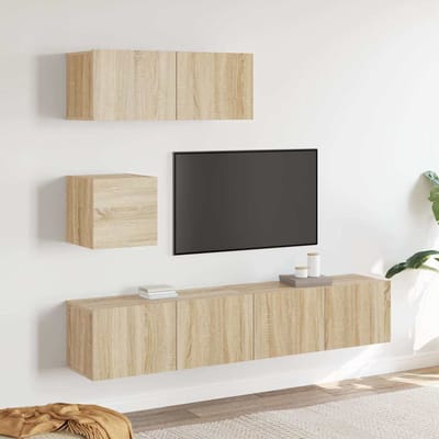 vidaXL - 4-delige - Tv-meubelset - bewerkt - hout - sonoma - eikenkleurig