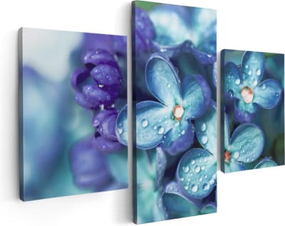 Artaza Canvas Schilderij Drieluik Blauwe Lila Bloemen - Seringen - 90x60 cm - Wanddecoratie Woonkamer - Schilderijen - Muurdecoratie