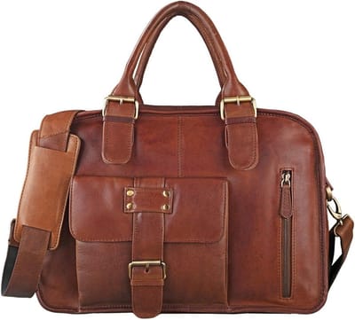 Leren Aktetas - Dokterstas Schooltas - Zakelijk Gebruik - Twee Hoofdvakken - 41 x 16 x 27 cm - Bruin