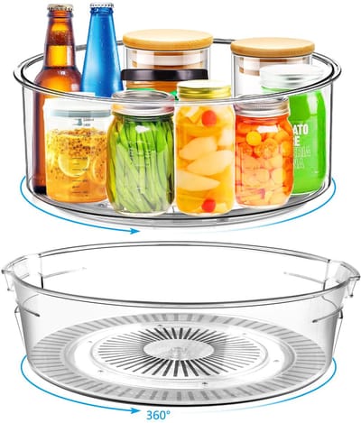 Unyqoos® Multifunctioneel Draaibaar Keuken- en Opslagorganizer Set, 24 cm en 28 cm, Transparant, 360 Graden Rotatie, 2 Stuks