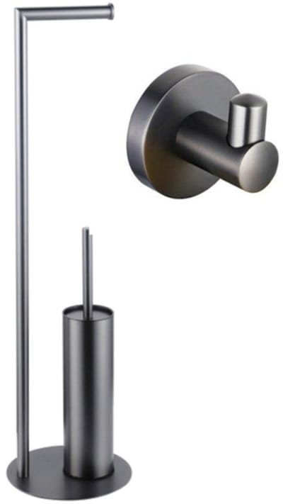 FugaFlow Eccelente Acces vrijstaande toiletrolhouder met toiletborstel - met handoekhaak - Geborsteld Gunmetal PVD