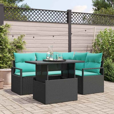 vidaXL - Tuinbank - Set - 5 - st - 4-Aantal - zitplaatsen - Zwart - en - Blauw